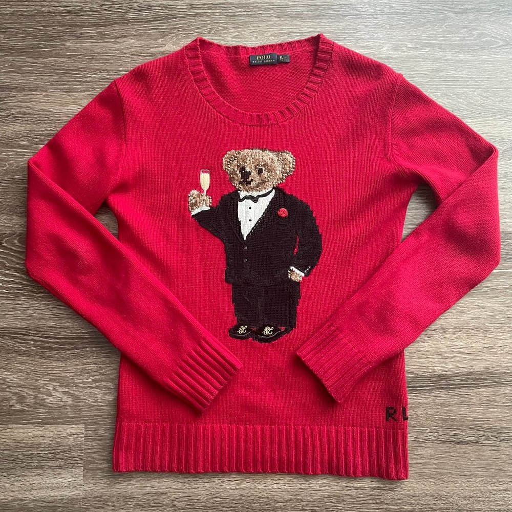 OFFERS WELCOME! Red Polo Ralph Lauren Wine Teddy Bear USA Wool Sweater